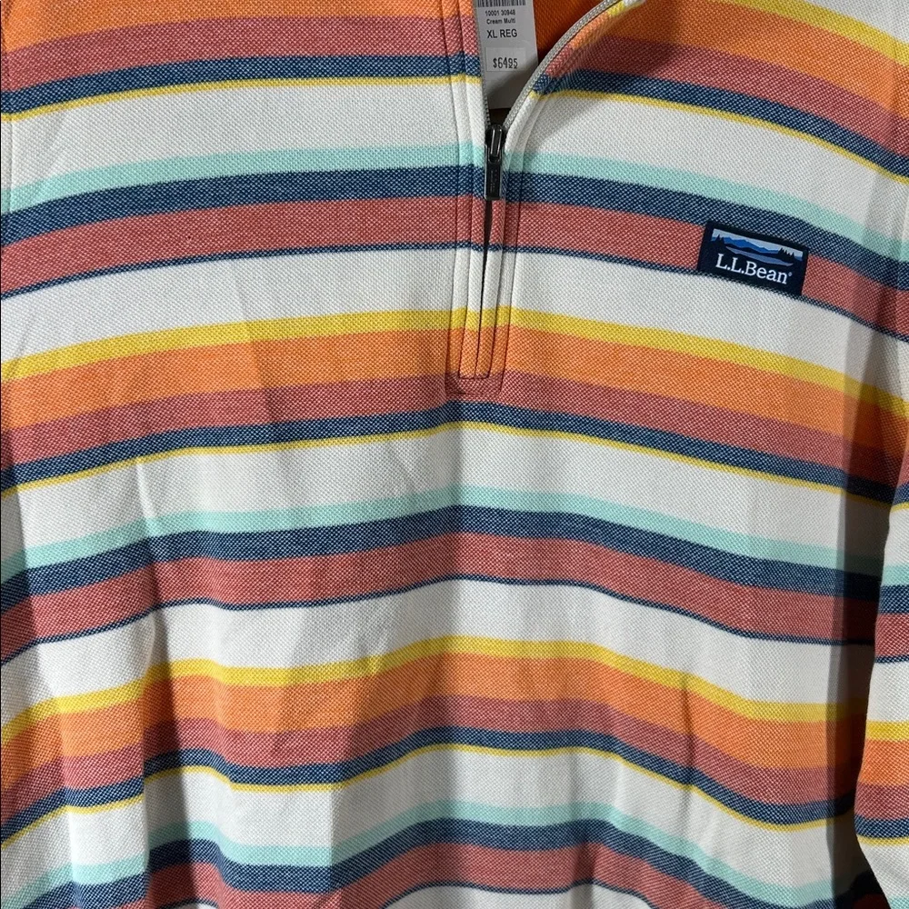 NWT L.L. Bean Comfort Stretch Pique Striped Quarter Zip Pullover Men’s Size XL